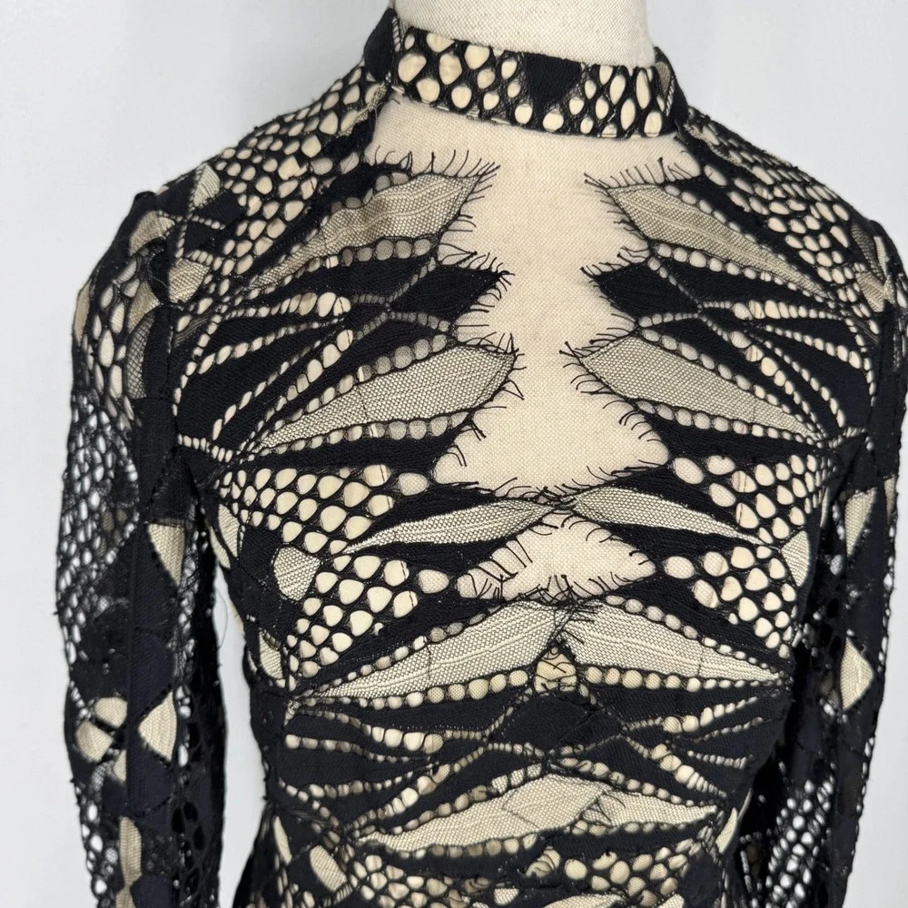 Free People Deco Lace Sheer Mini Dress Whimsigoth Bell Sleeve Edgy Boho 4 NEW - Picture 6 of 9